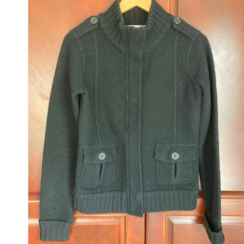 Calvin Klein - Boiled Wool Moto Utility Bomber Jacket Cardigan - XS